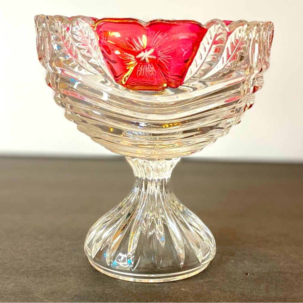 Vintage Anna Hutte Bleikristall 24% Lead Crystal Ruby Candy Dish No Lid
